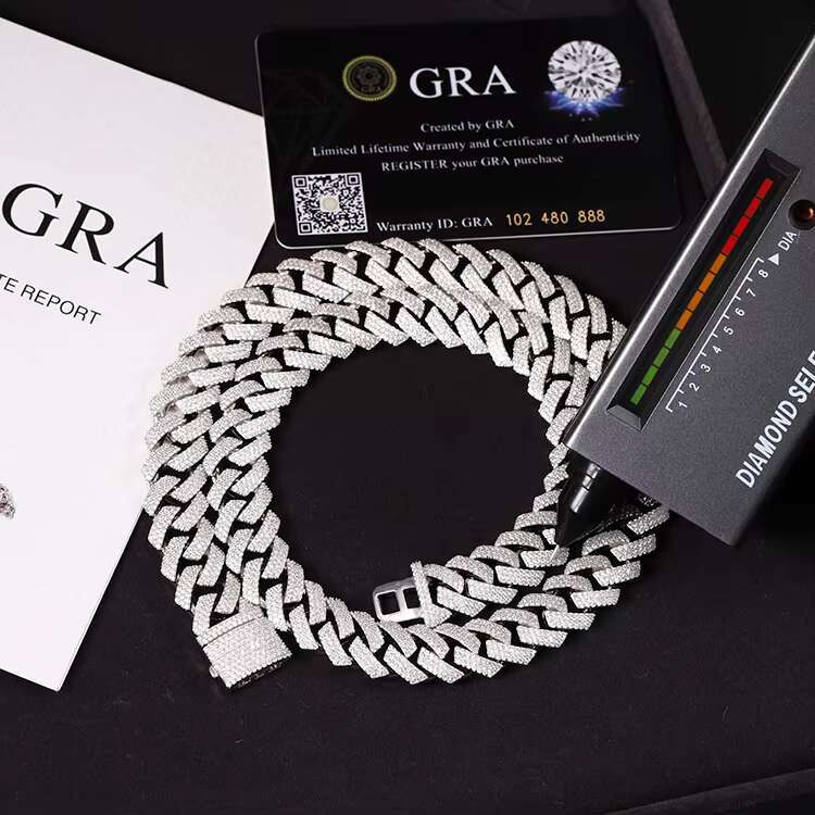 XingGuang Best Seller 3 Rows Silver 925 Jewelry Pass Diamond test Moissanite Cuban Link Chain for Rapper Mens
