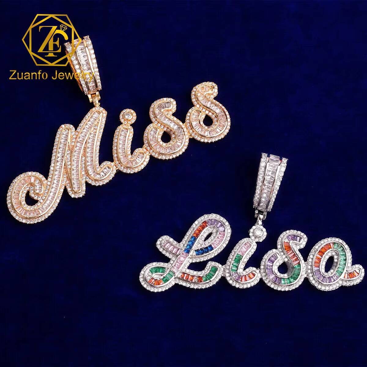 HipHop Luxury 925 Sterling Silver VVS Moissanite Diamond Pendant with Fully Iced Name Letter Fine Pendants Charms Customizable