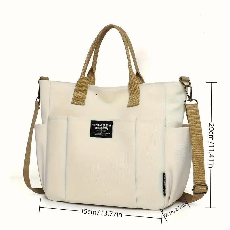 Multi Pocket Tote Bag For Women, Retro Canvas Shoulder Bag, Versatile Crossbody Bag For Daily Use ddmynov