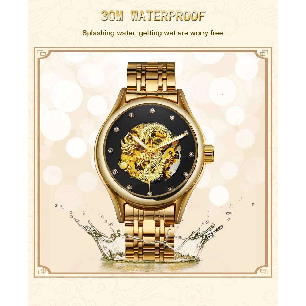 T-WINNER High-end Luxury Dragon Woman Watch Stainless Steel Skeleton Mechanical Diamond Women's Wrist Watches Automatic Movement