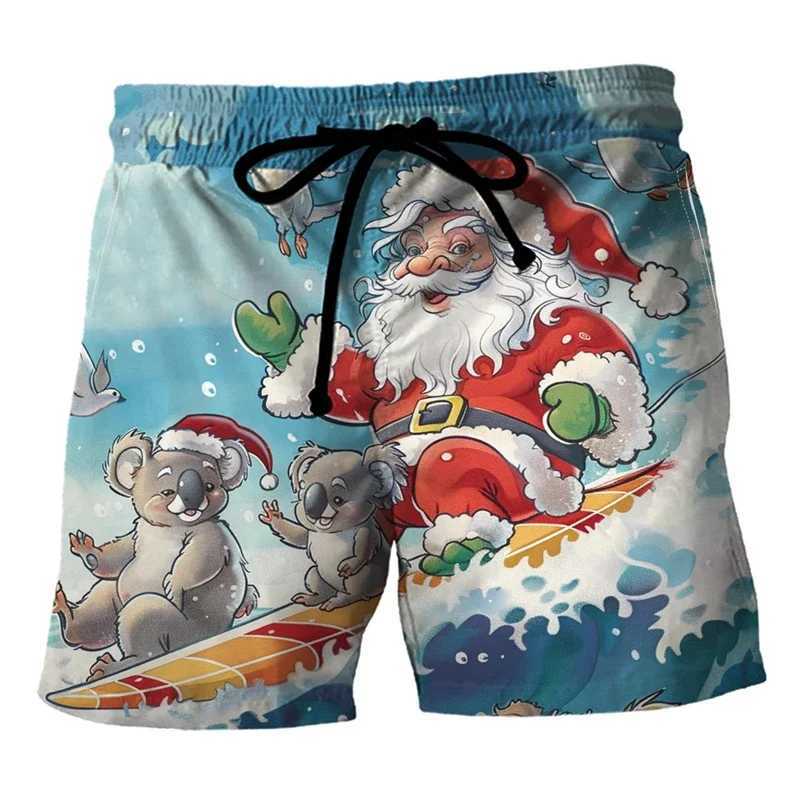 2025 New Christmas Mens Swimmers Santa Claus Mens 3D Printed Mens Shorts Casual Christmas Surfing Trojans BermudaW250410