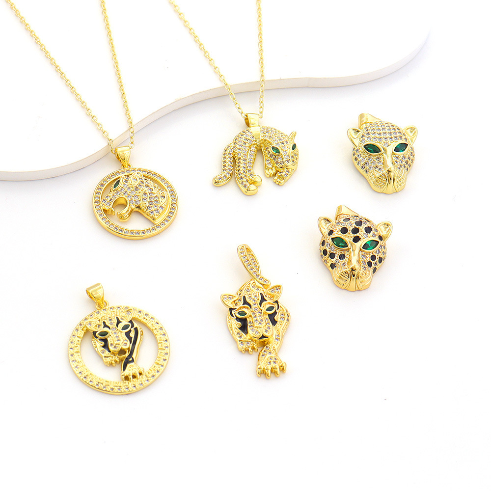 Happy Ring Europan and Amrican Cross-Bordr Jwlry Coppr Platd Ral Gold Animal Lopard Had Prsonality Trndy Hip-Hop Pndant Ncklac for Womn