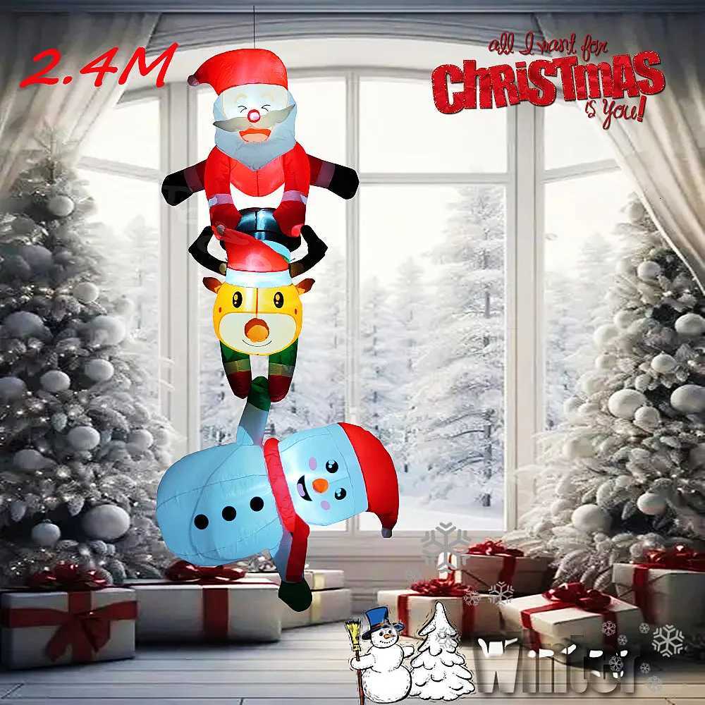 Christmas 24M Christmas Inflatable Santa Claus Lean Out from Window Outdoor with LED Lights for Lawn Courtyard Windows Xmas Decorations Y251111