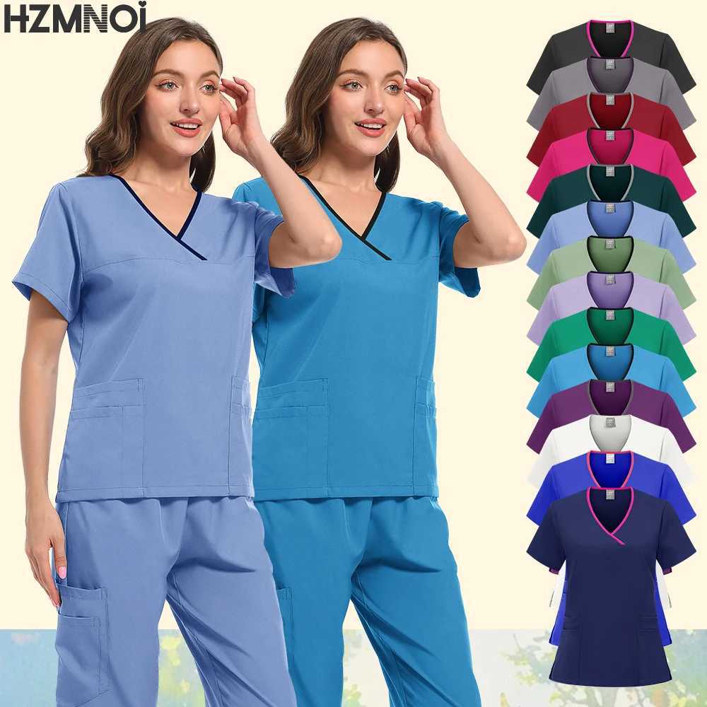 HZMNOI Doctor Scrubs Nursing Uniforms for Women Men Anesthetist Set Tops and Jogger Pants Thin Fabric Operating Room Workwear X250410
