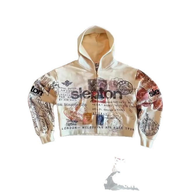 Men's Hoodies American Retro Letter Print Zipper Hoodie Women Trendy Casual Oversized Sweatshirt Men Hip-hop Punk Harajuku Streetwear designer