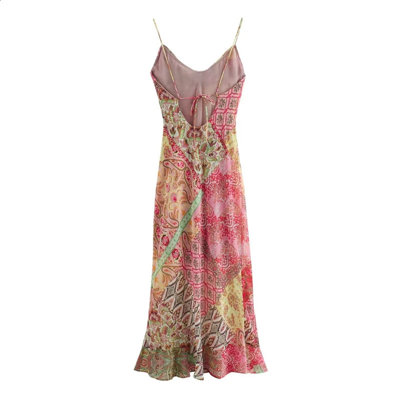 Womens Slip Dress Summer Patch Work Printed Backless Casual Fashion Midi 250411