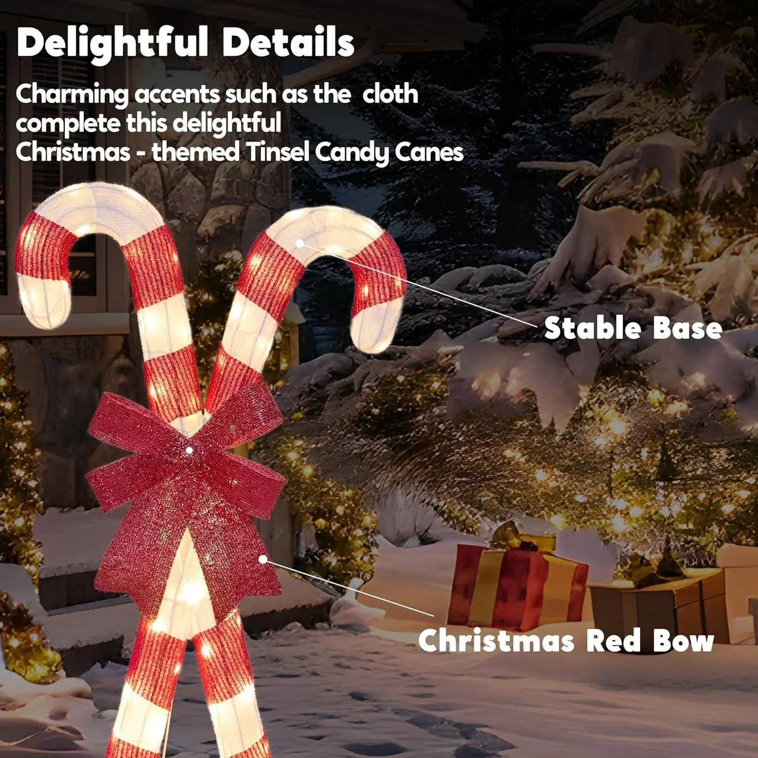 Christmas JOYFY Lighted Candy Cane Christmas Decorations 50 Pre-Lit LED Warm White Candy Canes Lights for Christmas Yard Decor Ornaments Y251111