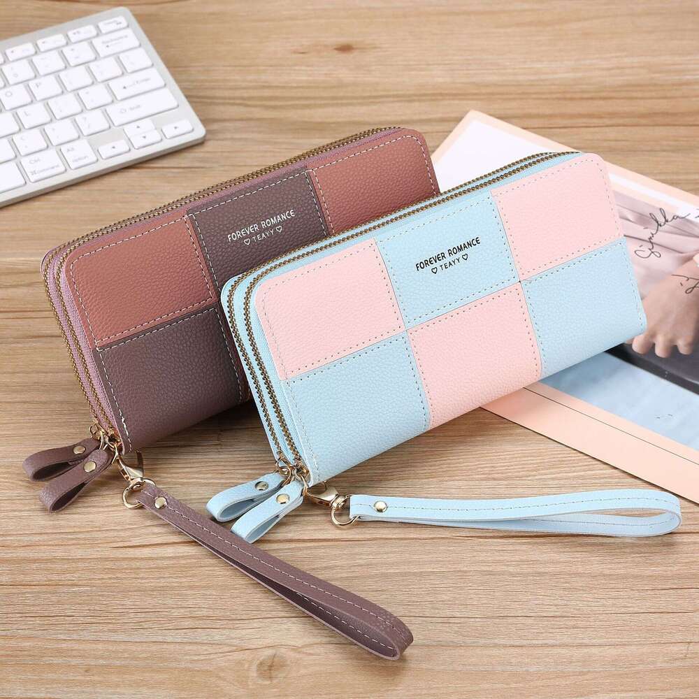 for Women Long Clutch 2023 New Three-Color Splicing Simple Zipper Phone Bag Money Clip Leather Wallet