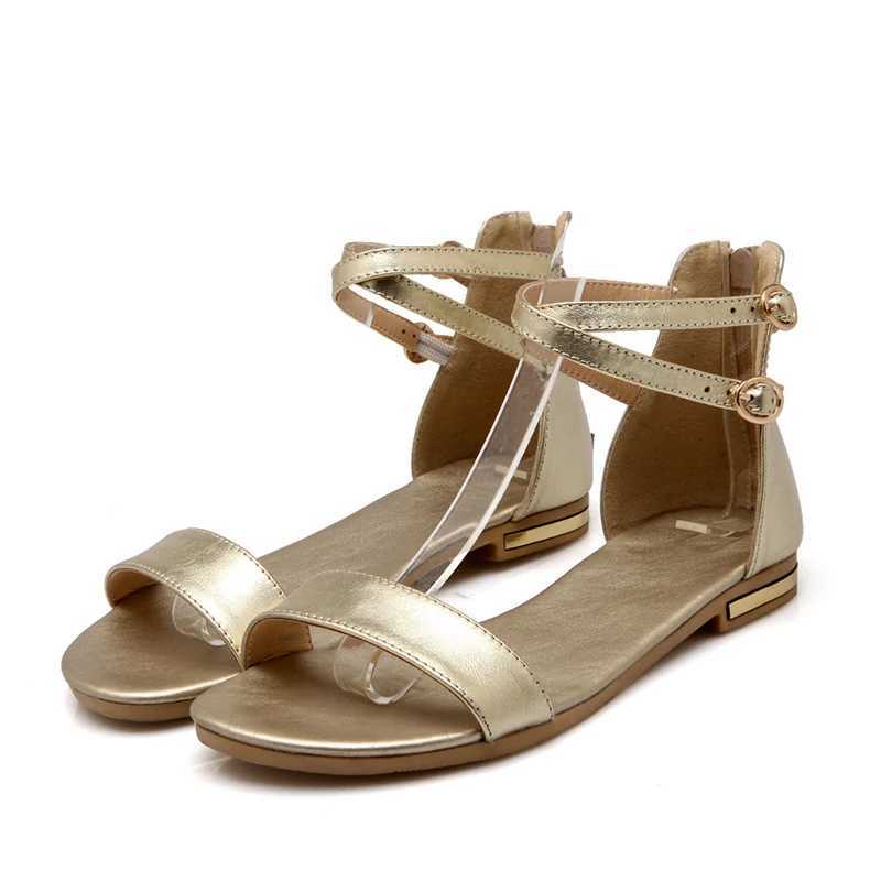 Summer Shoes Womens Sandals Large Size Genuine Leather Golden Apartment Casual Beach Shoes White Gladiator Flip Cover Comfortable for WomenXJ250410