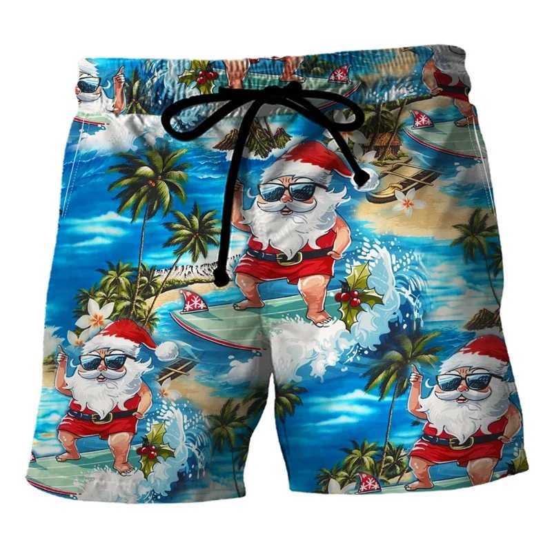 2025 New Christmas Mens Swimmers Santa Claus Mens 3D Printed Mens Shorts Casual Christmas Surfing Trojans BermudaW250410