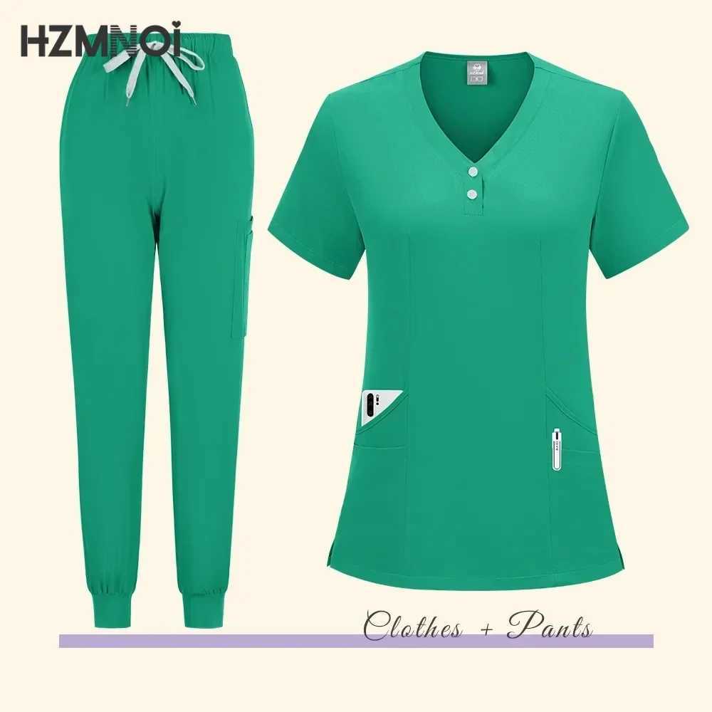 Women Medical Uniforms Elastic Scrubs Sets Hospital Surgical Workwear Short Slve Top Pants Nursing Accessories Doctors Clothes X250410