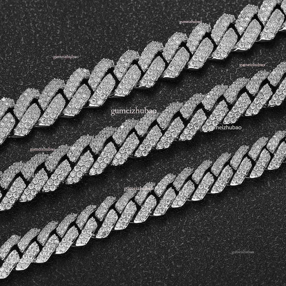 12mm White Gold Plated Sterg Sier VVS Moissanite Dia Cuban k Chain Bracelet Iced Out Mossanite Jewelry