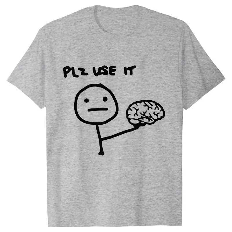 Interestingly please use your brain to satirize T-shirts with interesting graphics Y2k tops streetwear short sleeves Harajuku humor jokes mens T-shirt