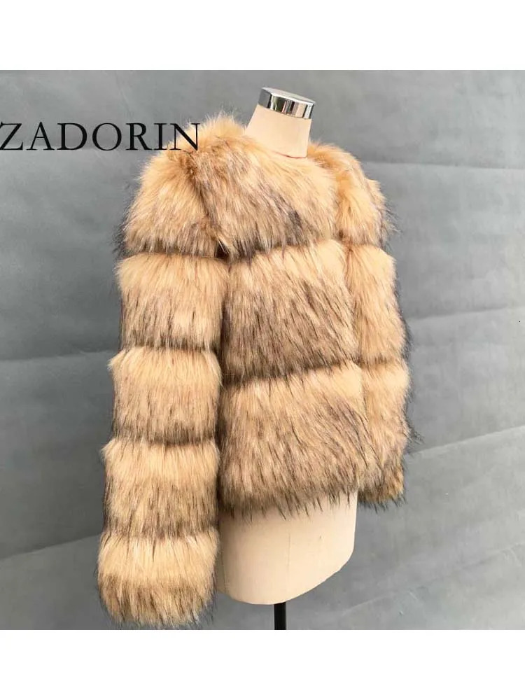 ZADORIN Woman Fashion Faux Raccoon Fur Coat Short Warm Fur Top Furry Jacket Women Winter Plush Fluffy Fur Coats for Woman 251105
