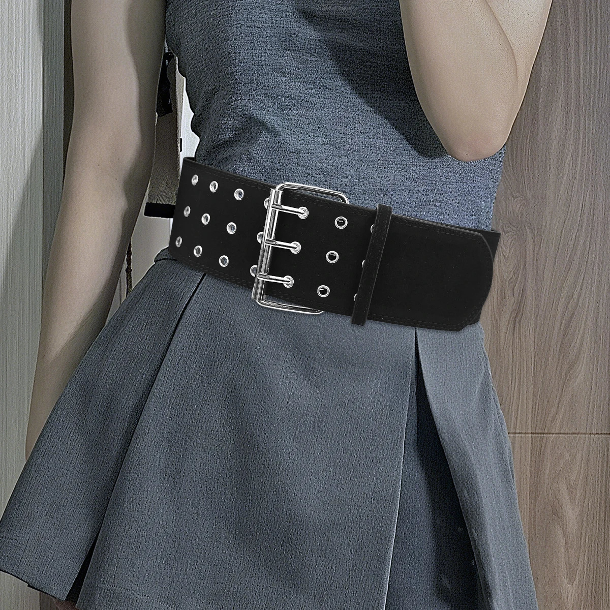 Suede matte wide belt feminine eyes three-row buckle decoration corset coat waist seal 251110