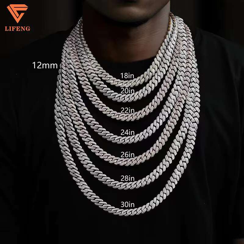 Miami 12mm Moissanite Cuban Link Chain 925 Sterling Silver Pass Diamond Tester Mossanite Chain Bracelet Necklace Hip Hop Jewelry