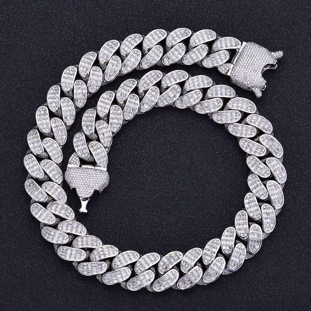 Linyin Custom Wholesale 925 Sterling Silver Jewelry 18mm Tri-row T-square Moissanite Cuban Chain