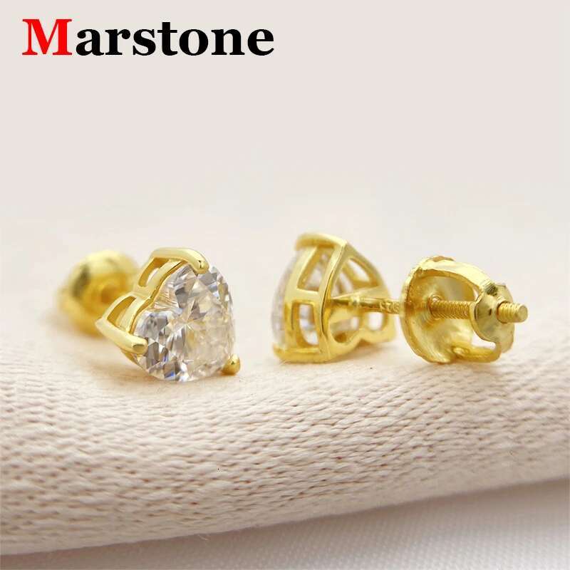 0.3-3CT Heart Moissanite Shaped Diamond Stud Earings D Color Womens Earrings 925 Silver Yellow Gold Top Quality for Women Gift