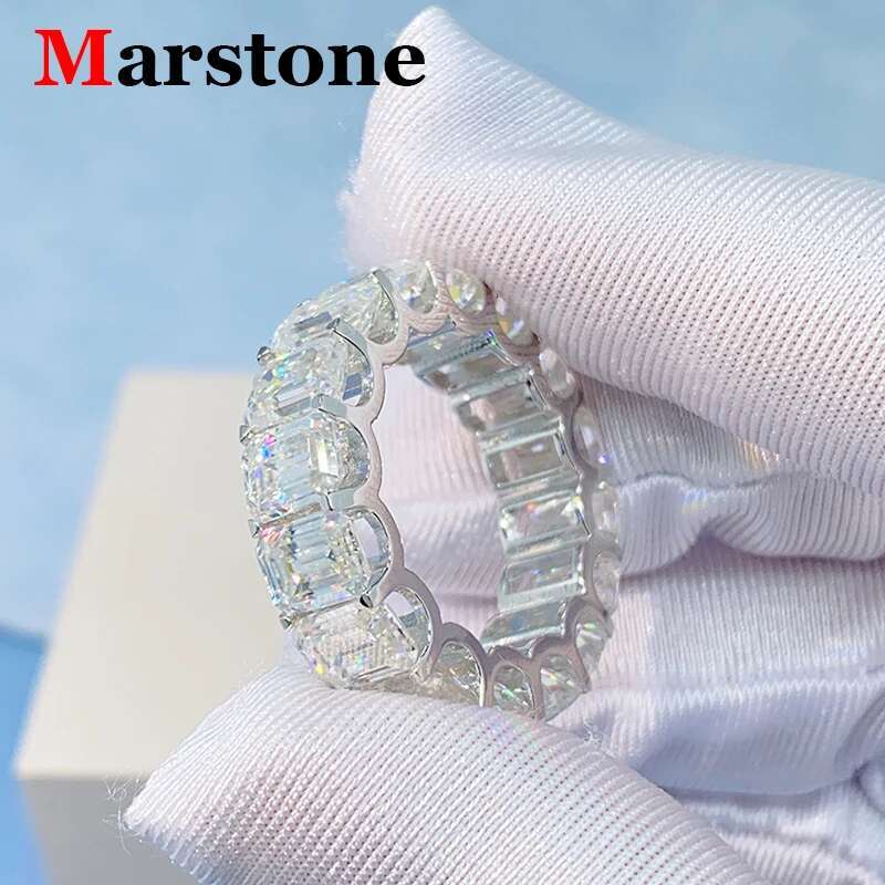 Emerald Cut Moissanite Diamond Eternity Ring Women Men Hiphop D Color VVS1 Moissanite Wedding Ring 925 Sterling Silver Pass Test