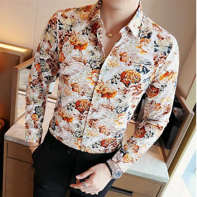 2025 New Men Long-Sleeve Printed Shirt Single-breasted Lapel Shirts Business Casual Camisa Top K251110