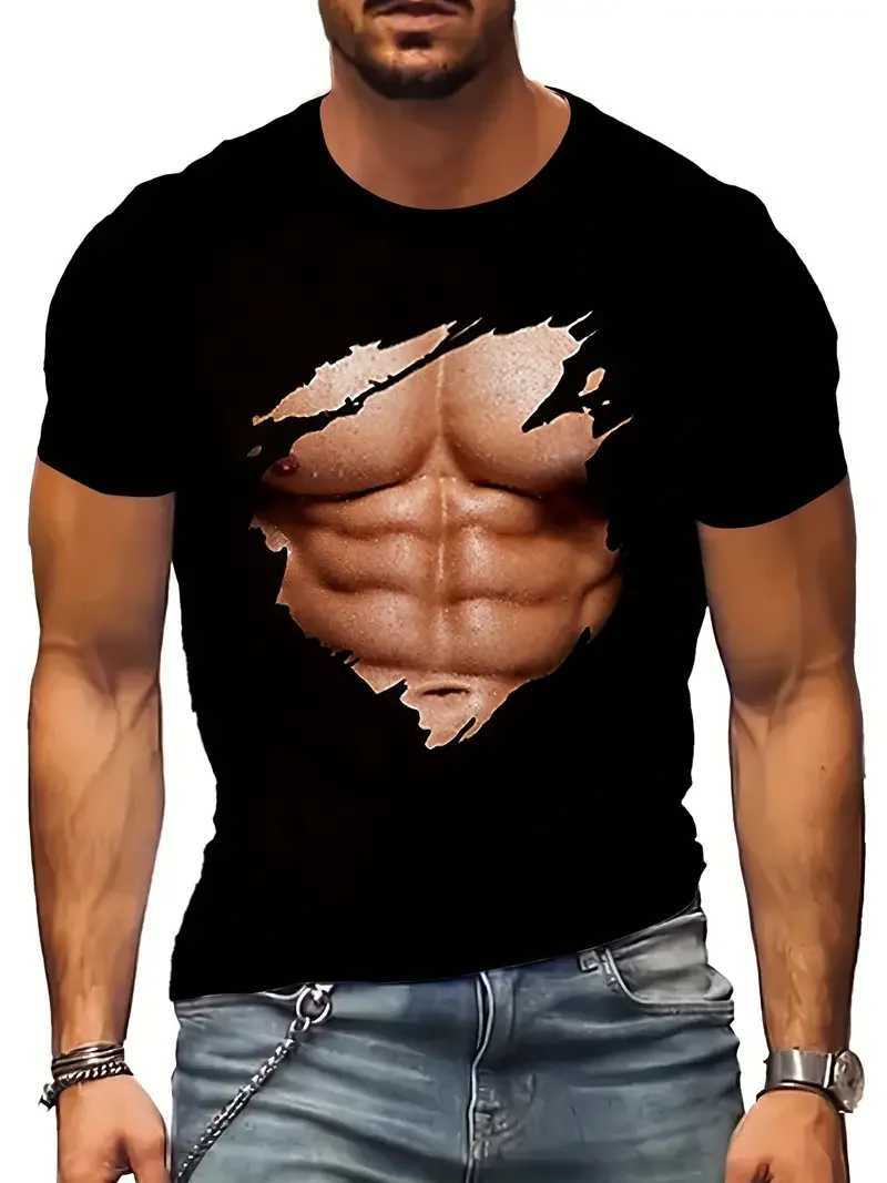 3D digital muscle mens body pattern crew neck and short sleeved T-shirt novel and fashionable summer top used for outdoor casual tops M250411