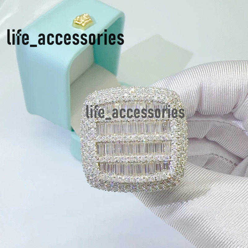 Trendy Style Personalized Baguette Moissanite Diamond 925 Sterling Silver Ring Gold Filled Rings for Men