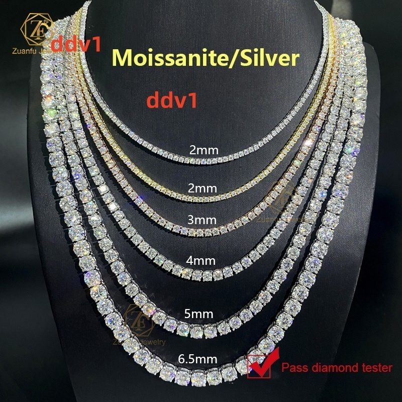 Cheapest Price Hip Hop 925 Silver Gra VVS Moissanite Diamond Tennis Chain 3MM 4MM 5MM Necklace Bracelet Men Women Hiphop Jewelry