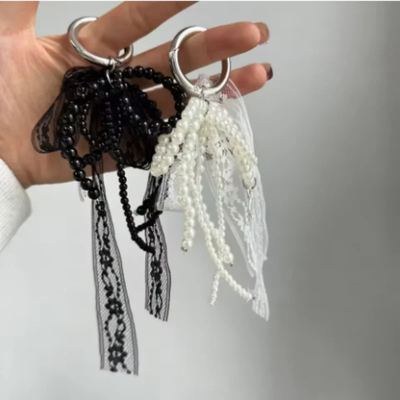 Imitation Pearls Lace Bowknot Keychain Sweet Beaded Pendant Keyring for Women Handbag and Backpack Key Chain Exquisite Ornament 251110