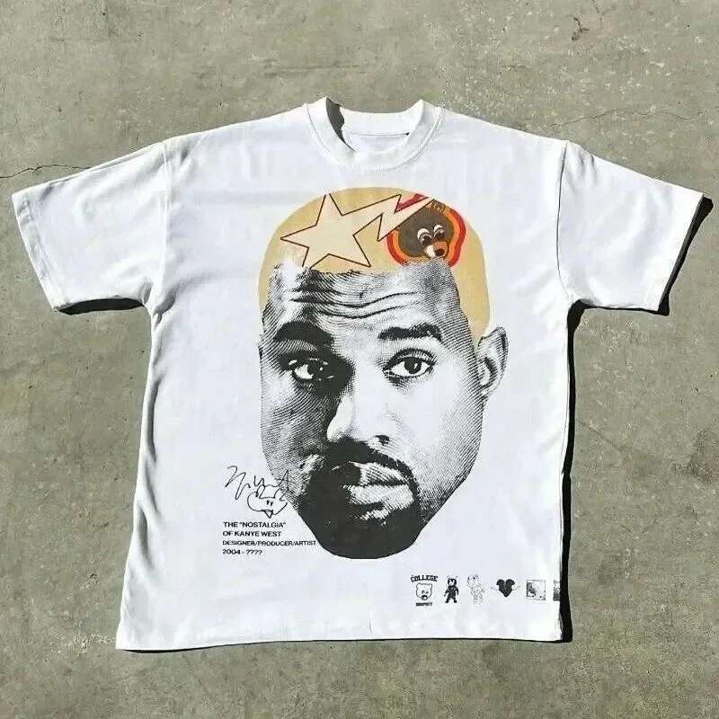 Men's Retro Trend Portrait Print Short Sleeve T-Shirt Y2k Gothic Haruku Hip Hop Couple Casual Loose T Shirt Summer Top