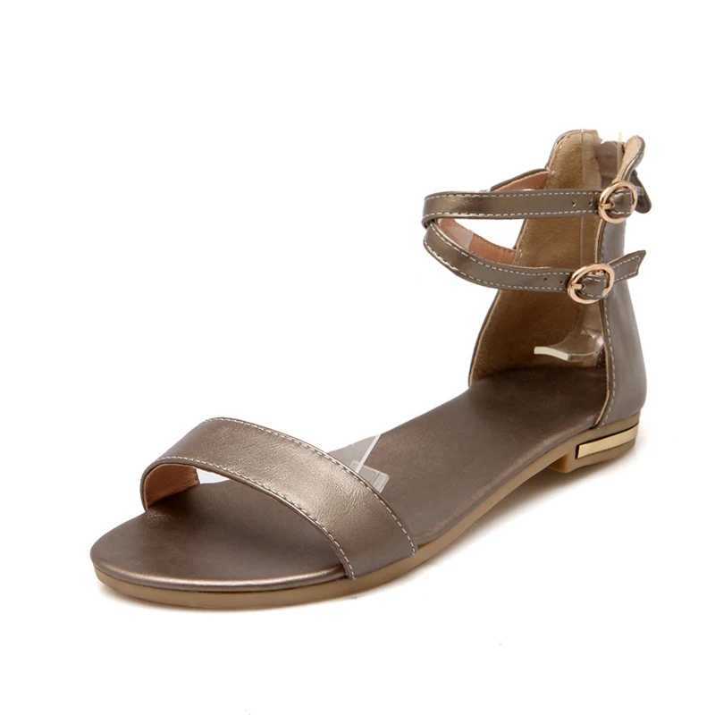 Summer Shoes Womens Sandals Large Size Genuine Leather Golden Apartment Casual Beach Shoes White Gladiator Flip Cover Comfortable for WomenXJ250410