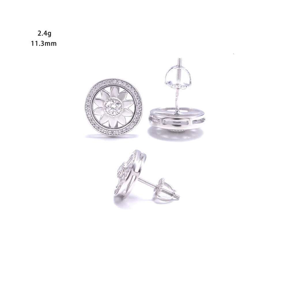 11.3mm Iced Out Moissanite Sunflower Earrings Screwback 925 Sterling Silver Hip Hop Lab Diamond Stud Earrings Pass Tester Gift