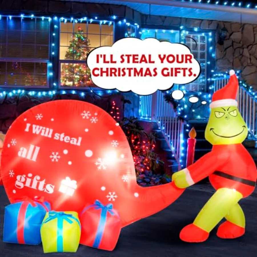 Christmas Christmas Green Big Monster Inflatable Decorations 55FT Lighted Up Outdoor Inflatable Decor with Builtin 8 LED Lights for Gard Y251111