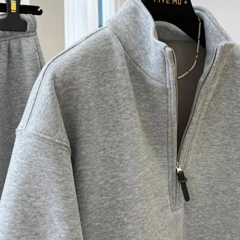 BAFU Autumn Winter Fleece Grey Sprotwear Women Zipper Pullover HoodieDrawstring Wide Leg Pants Casual Loose Tracksuit 004F 251105