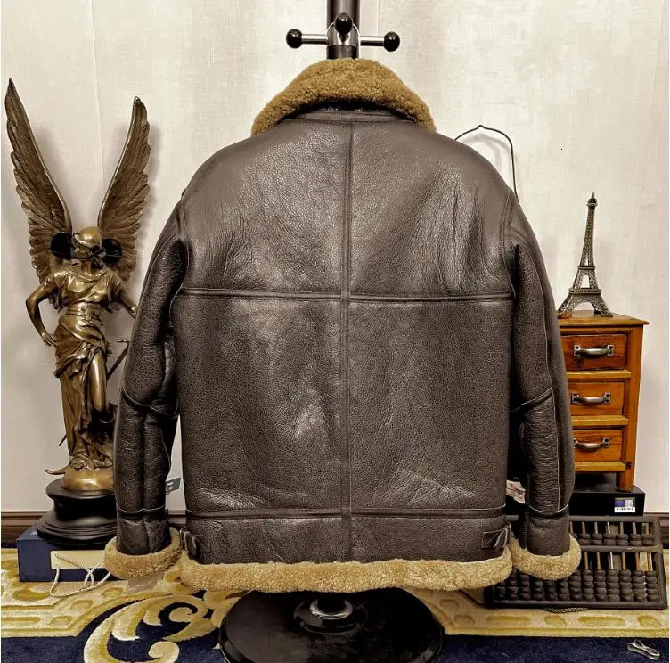 YRWholesalesMen Bomber Winter warm thick 100 fur jacketB3 natural sheepskin with wool coatquality genuine shearling 251106