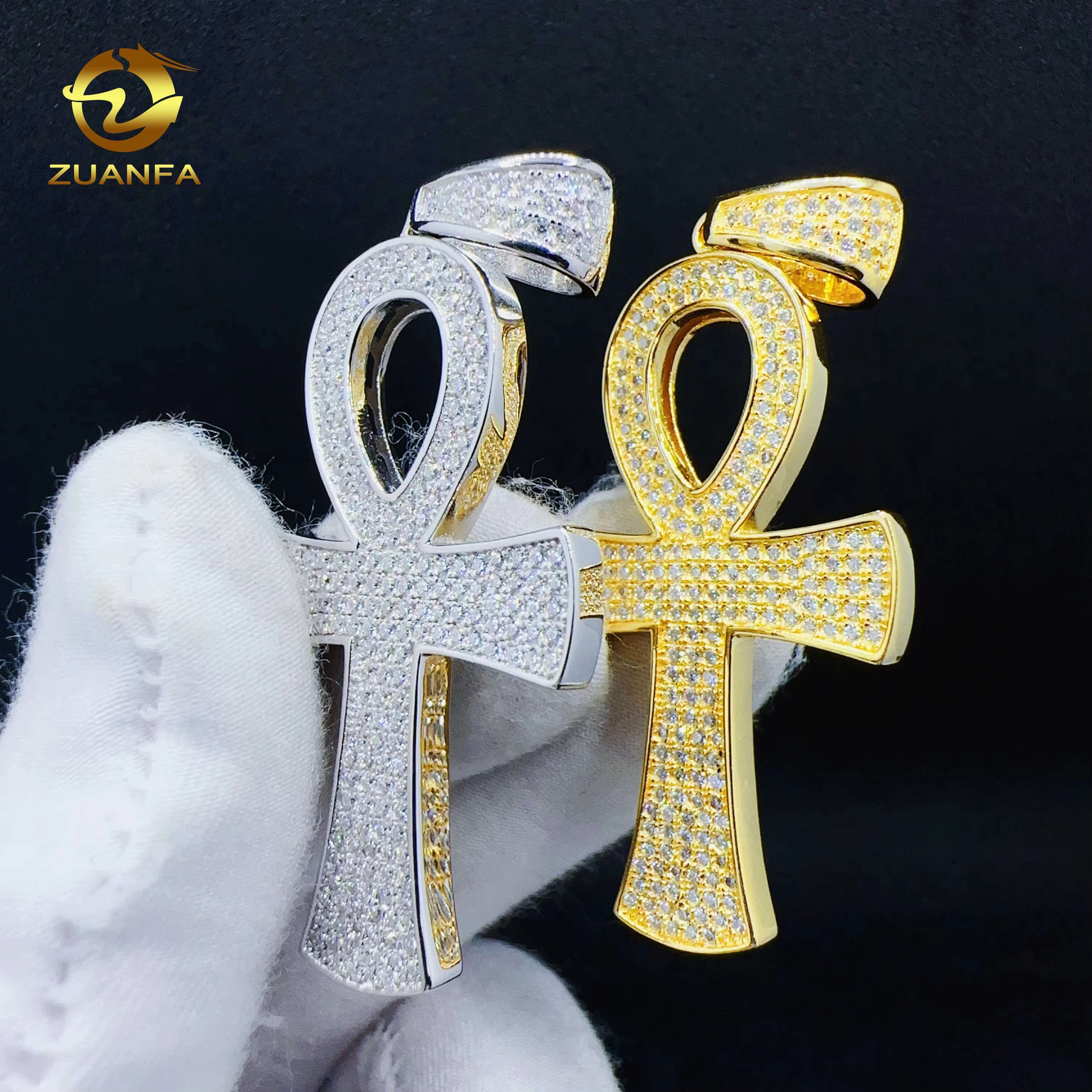 ZUANFA Jewelry 100% Pass Tester Hip Hop 925 Sterling Silver Cross Charm VVS Moissanite Pendant