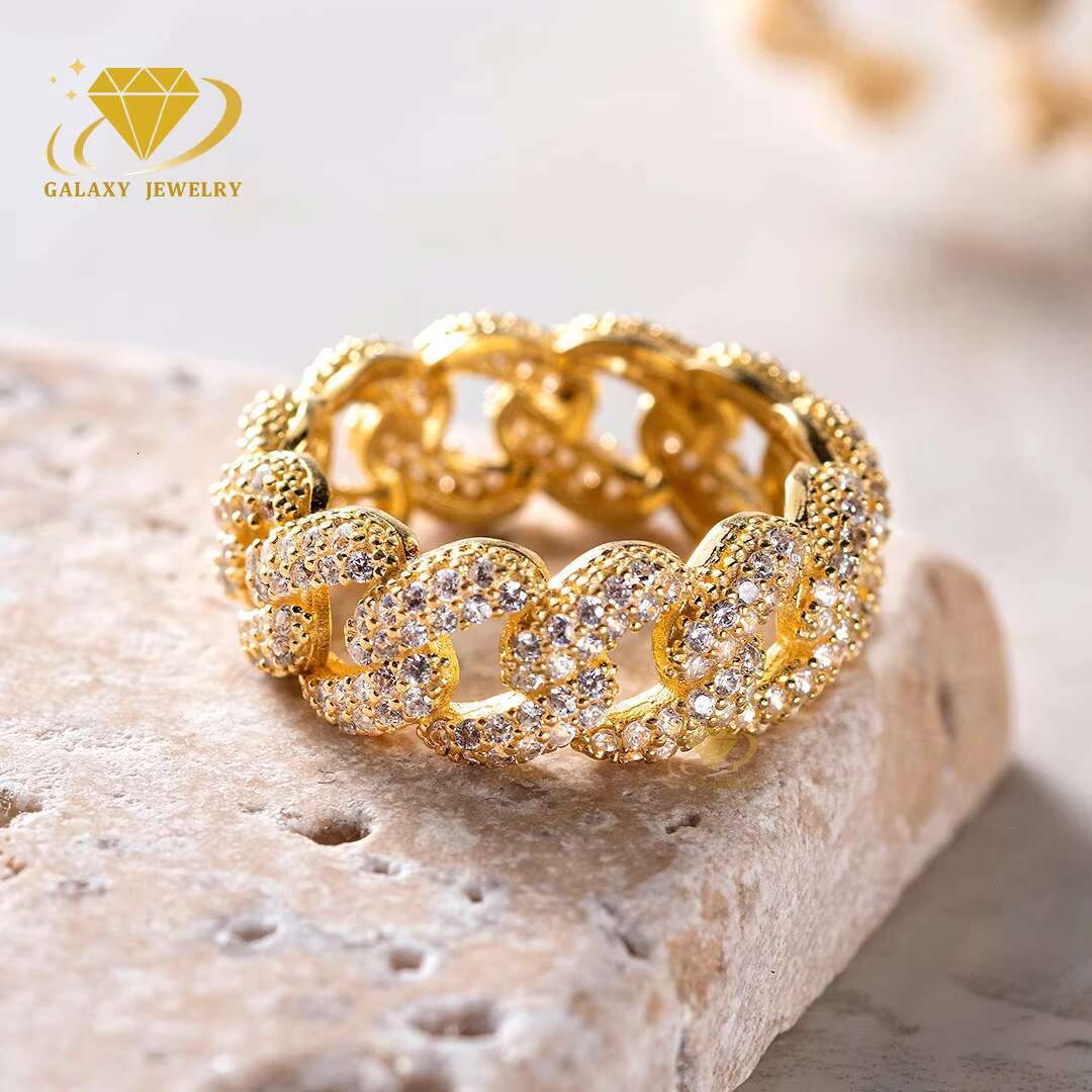Wholesale Custom Iced Out Hip Hop Cuban Link Rings Mens 925 Sterling Silver Diamond Cuban Link Design Moissanite Ring