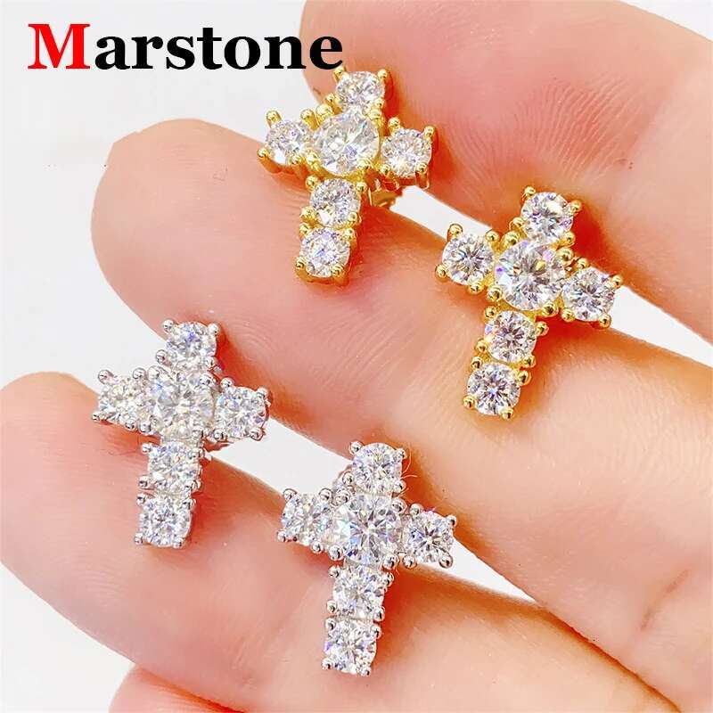 Full Moissanite Diamond Womens Cross Earrings D Color VVS S925 Sterling Sliver Hip Hop Top Quality Earrings for Women Men