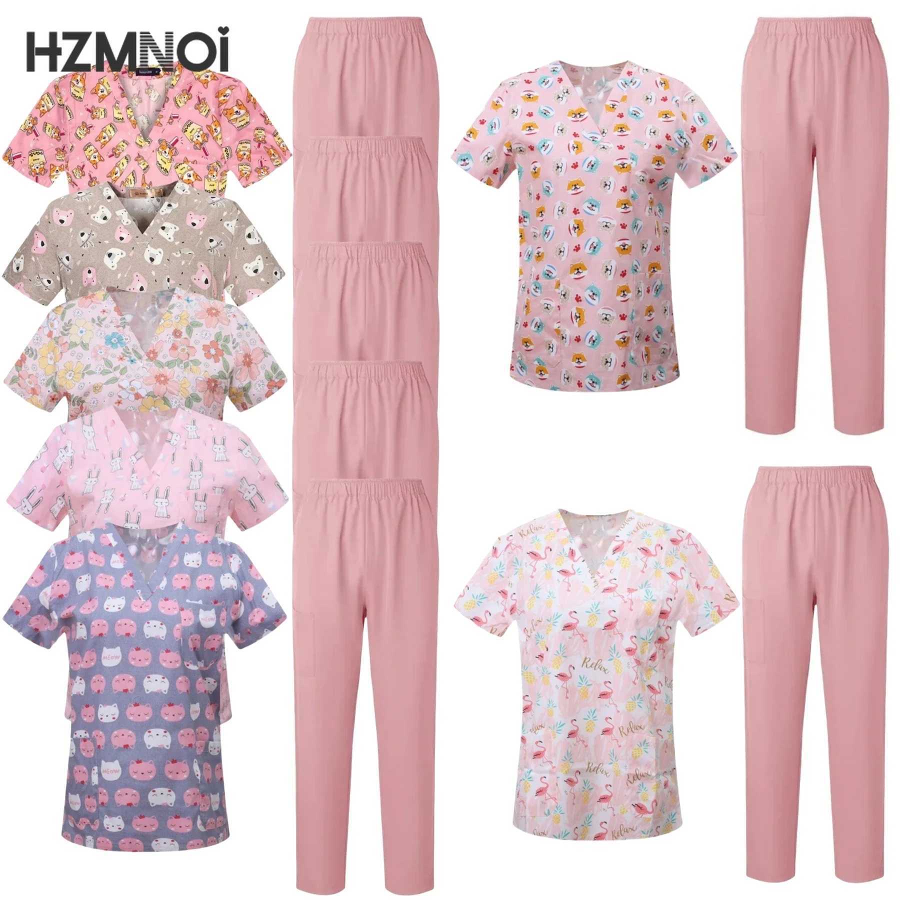 Surgical Uniform Womens Printed Shirt Pocket Pants Medical Matte Set Beauty Sn Work Clothes Clinical Matte Top+Pants Spa Set X2504101