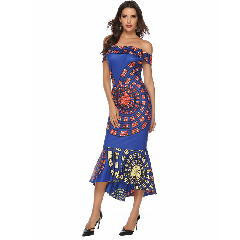 New Sexy Off Shoulder Print Wrap Hip Dress
