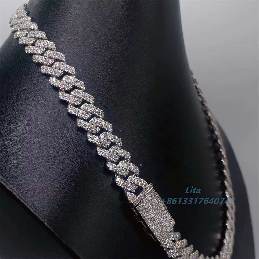 Custom 12mm 18 20 22 24 Diamond Gold Chain Necklace Bracelet Cuban Link Chain Iced Out Hip Hop Jewelry