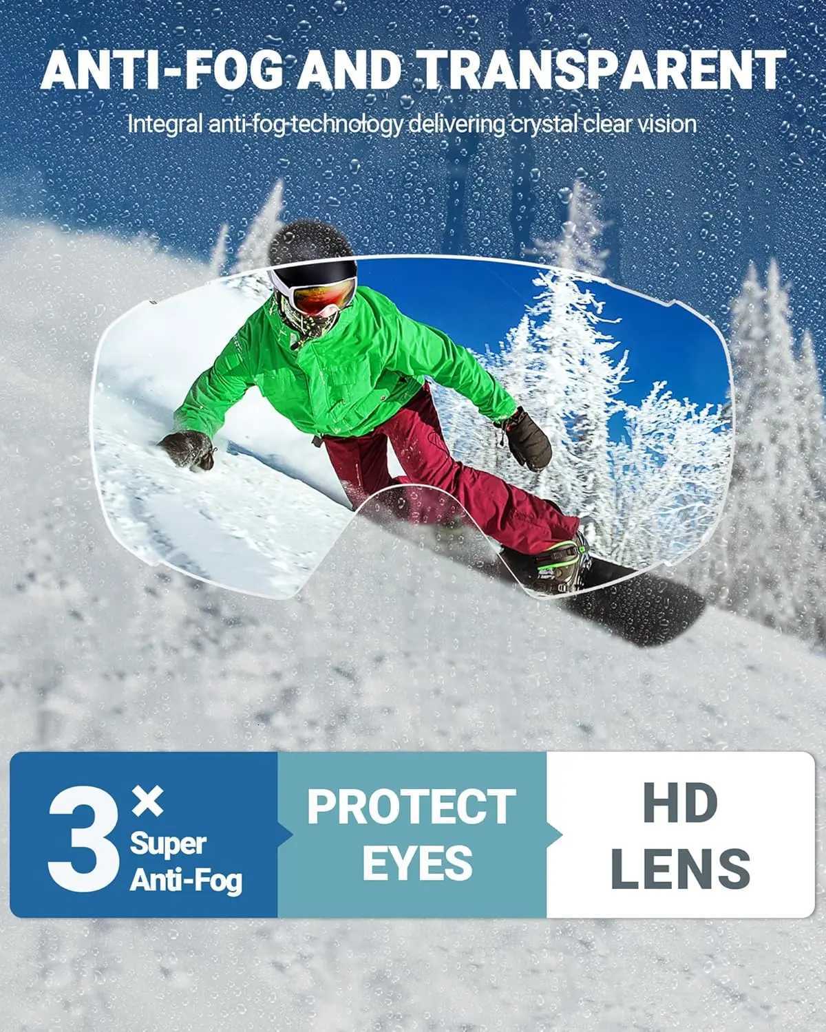 OutdoorMaster Ski Goggles with Cover Snowboard Snow Goggles OTG Anti-Fog K251110