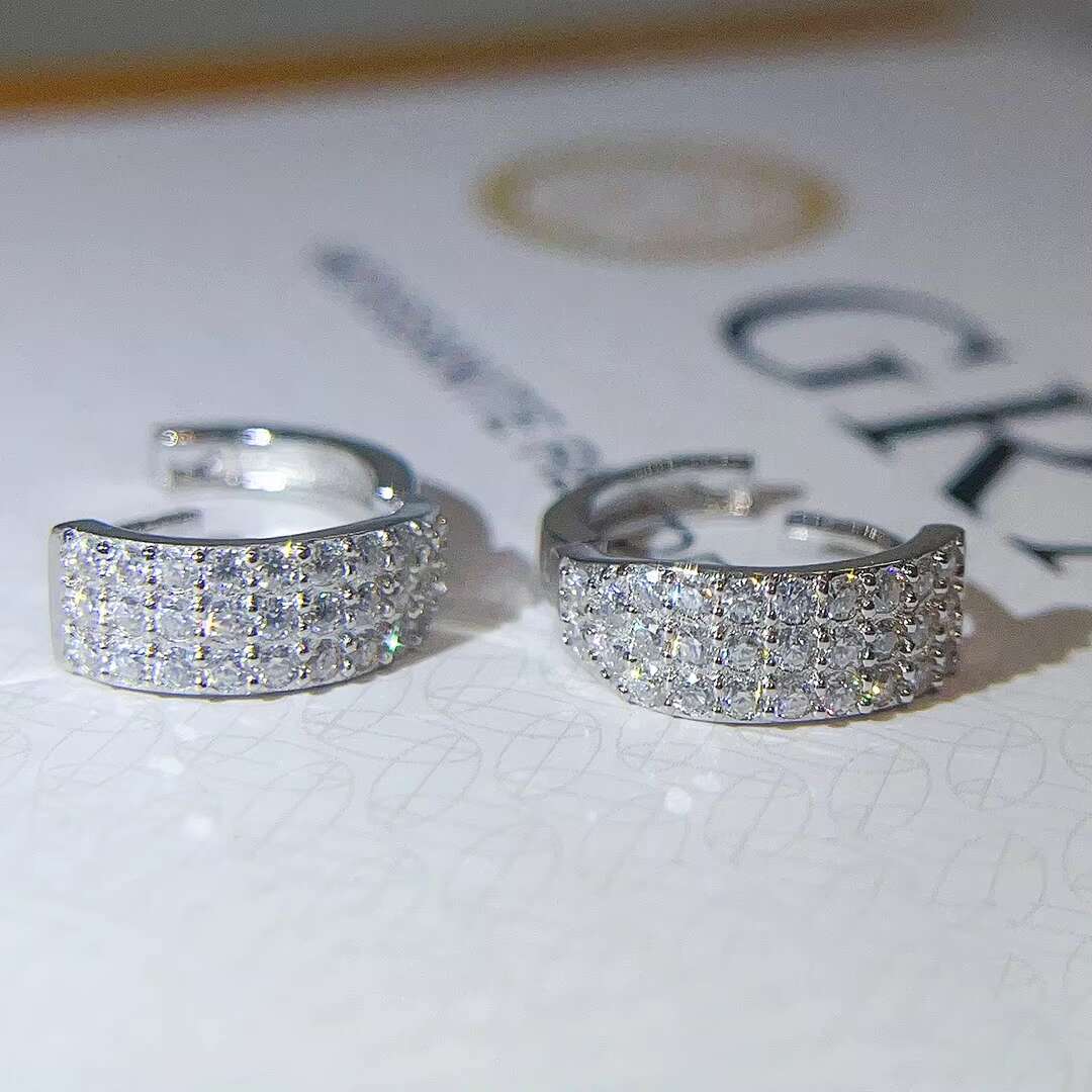 Fashion Hot Selling Hip Hop 3 Rows Iced Out Moissanite Diamond Gold Plated 925 Sterling Silver Hoop Earrings