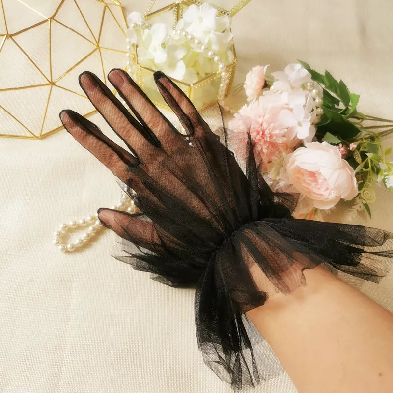 Black White Sheer Lace Tulle Gloves Slim Thin Bridal Wedding Gloves Po Shooting Party Dress Gloves Guantes Transparentes Dot 250408