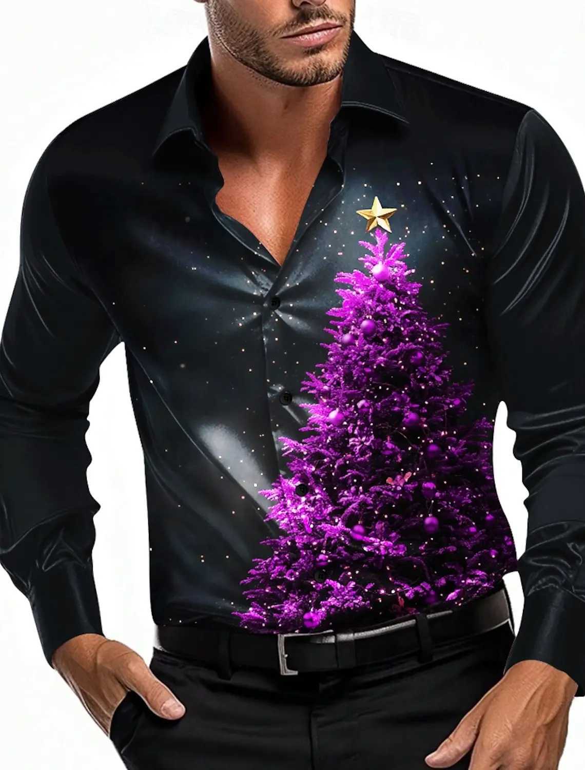 Mens 3D Printed Formal Shirts Christmas Tree Graphic Turn-Down Collar Long Sleeve Shirt Fashion Mens Shirts For Men K251110