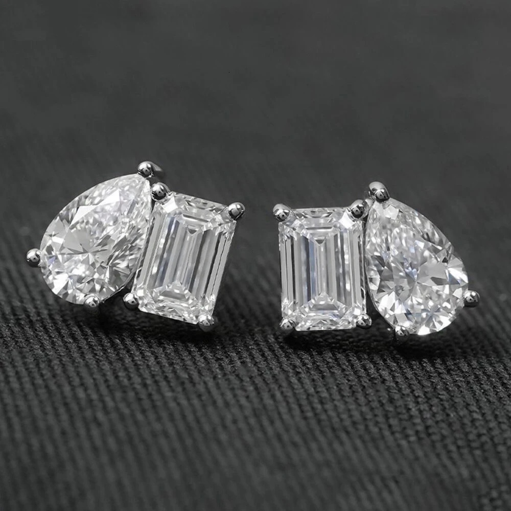 4cttw Emerald Pear Cut Diamond Earrings for Women GRA Certified S925 Sterling Silver Two Stone Stud Earring Jewelry 251031