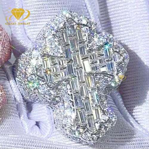 Vintage Fine Jewelry Cross Rings 925 Sterling Silver Hip Hop Mens Custom Iced Out Bling Moissanite Cross Ring