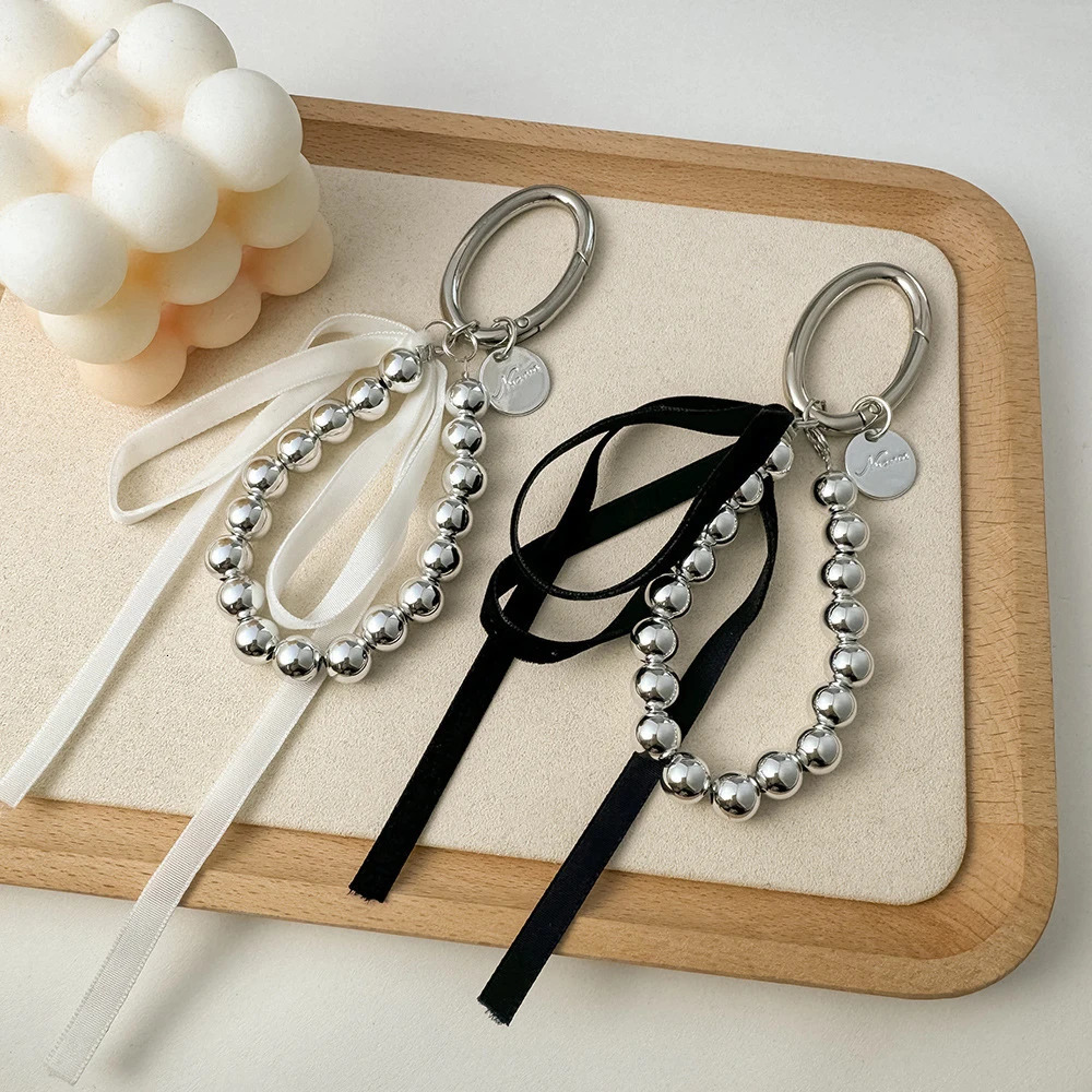 Elegant Pearls Ribbon Bowknot Bag Hanging Decoration Mobile Phone Keychain Retro Beads Key Rings Jewelry Girl Accessories 251110