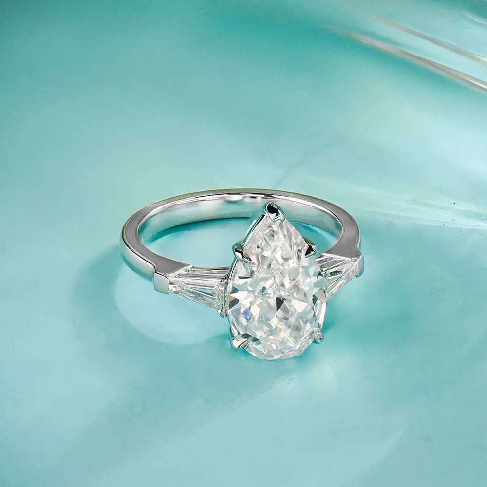Really 4 Carat Pear shaped Moissanite Ring GRA Certificate 8x12MM Laboratory Diamond Rings Women Wedding Engagement Jewelry Gift