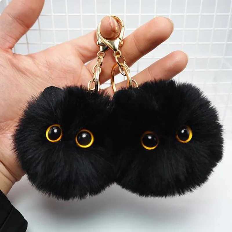 Cute Black Cat Keychain Plush Cartoon White Cat Toy Pendant Keychain Female Girl Children Gift Decoration W250411
