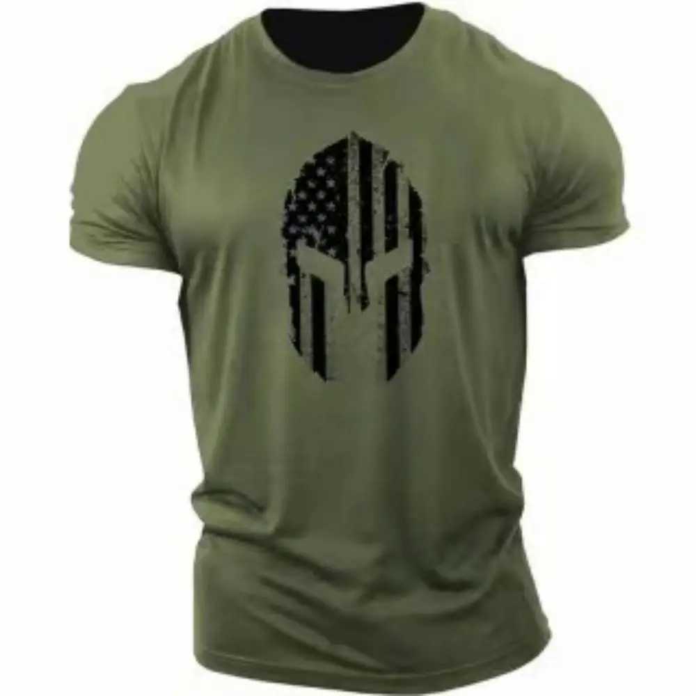 Spartans mens retro graphic 3D T-shirt O-neck oversized clothing fashionable streetwear mens top fitness suit M250411